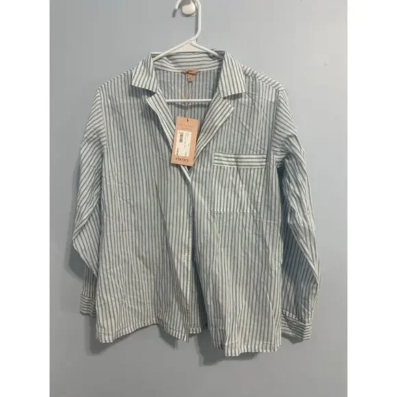 Eberjey NWT Cotton Striped Pajama Top Longsleeve Blue White Sz XS Women - Picture 5 of 8